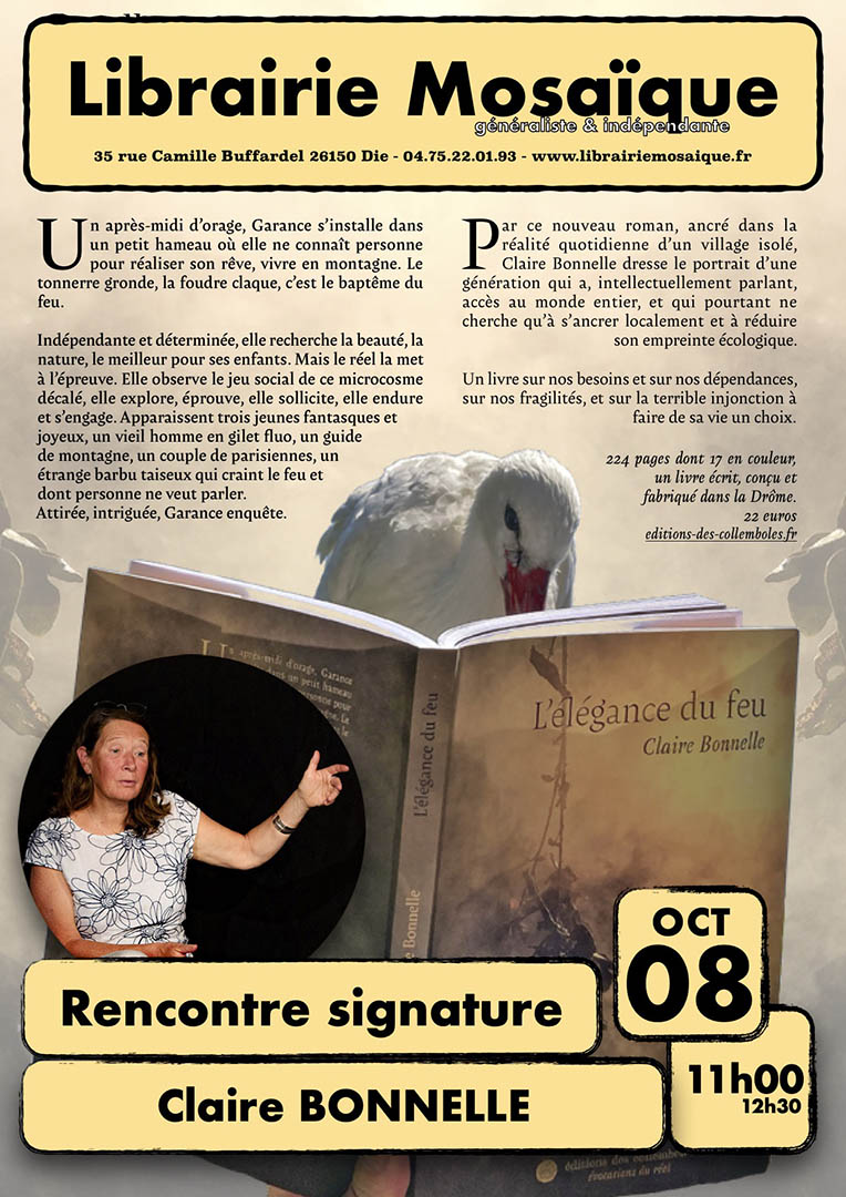 Rencontre et signature avec Claire Bonnelle pour son livre « L’élégance du feu »
